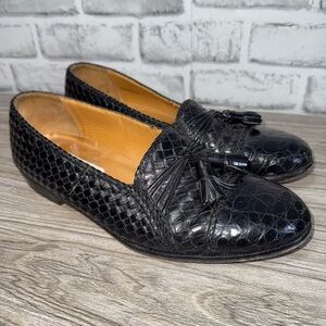 Mezlan Crocodile Woven Leather  Black Loafers Tassel Trinidad Mens 7.5  SPAIN